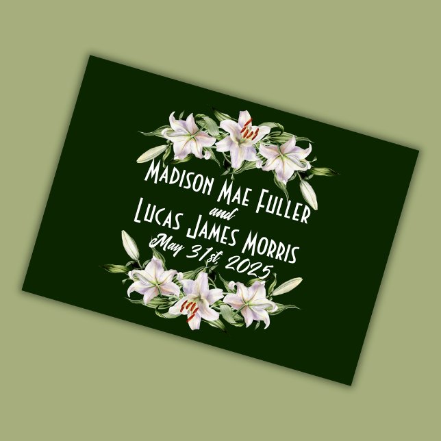Tarjeta De Agradecimiento Boda de Calla Lilies, blanco en verde profundo (Subido por el creador)