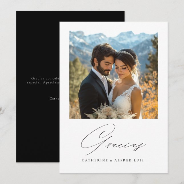 Tarjeta De Agradecimiento Boda de Calligrafía por Gracias Elegant (Anverso / Reverso)