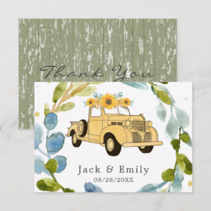 Tarjeta De Agradecimiento Boda de Camiones Vintage Sunflowers Gracias