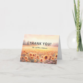 Tarjeta De Agradecimiento Boda de Campo Acuarela Rústica con Girasoles Boho
