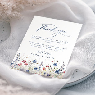 Tarjeta De Agradecimiento Boda de Campo de Flores Silvestres Acuarela Azul M