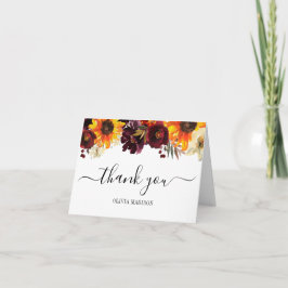 Tarjeta De Agradecimiento Boda de Campo de Girasoles Rojos y Peonías