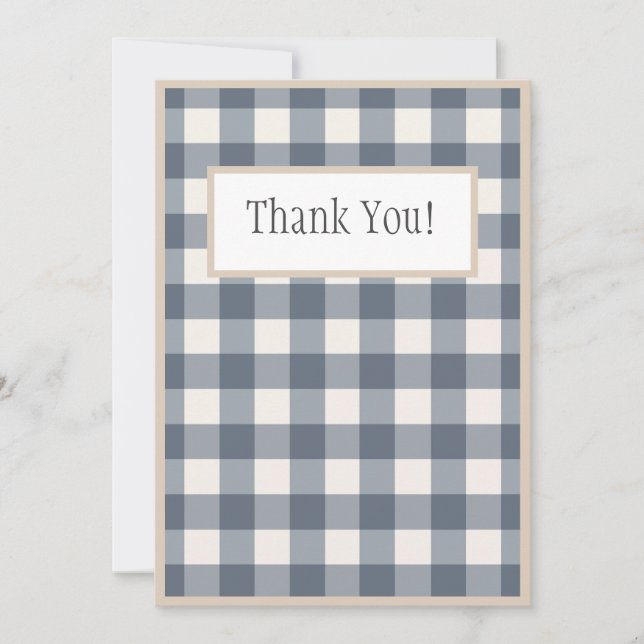 Tarjeta De Agradecimiento Boda de campo de la Marina Azul Plaid Gingham (Anverso)