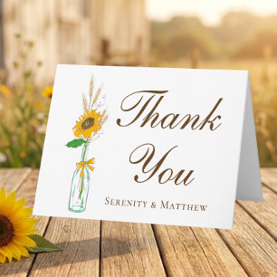 Tarjeta De Agradecimiento Boda de Campo Floral de Girasol Boho Agradecimient