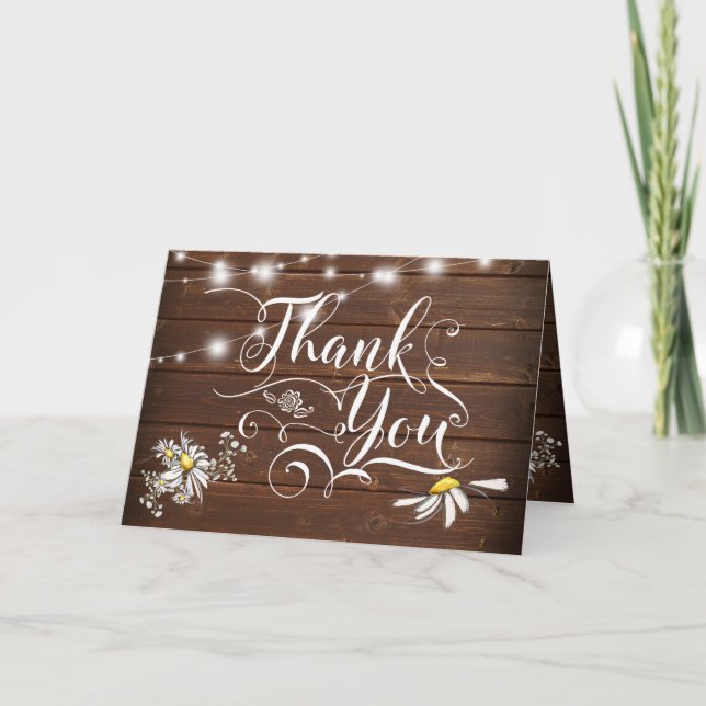 Tarjeta De Agradecimiento Boda de campo Mason Jar Daisies BarefootBride™ (Anverso)