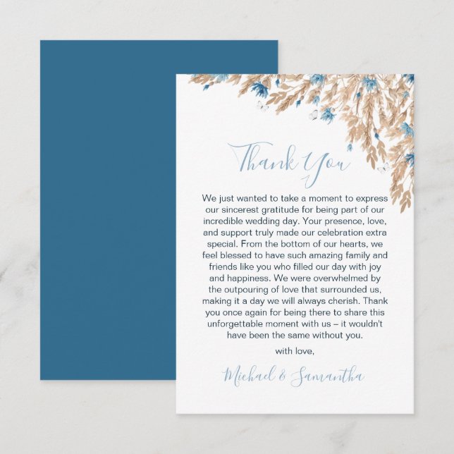 Tarjeta De Agradecimiento Boda de campos de campo azul en polvo (Anverso / Reverso)