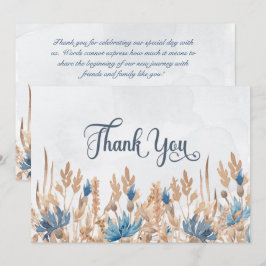 Tarjeta De Agradecimiento Boda de canteras azules y de trigo