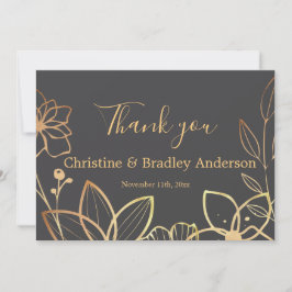 Tarjeta De Agradecimiento Boda de carbón vegetal y oro gracias