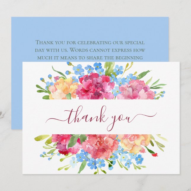 Tarjeta De Agradecimiento Boda de Carnations y Forget Me Nots (Anverso / Reverso)