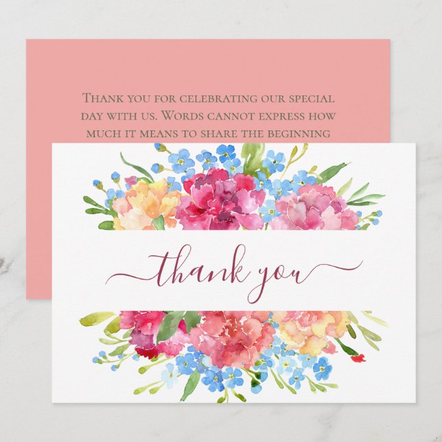 Tarjeta De Agradecimiento Boda de Carnations y Forget Me Nots (Anverso / Reverso)