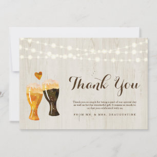 Tarjeta De Agradecimiento Boda de cerveza de cervecería rústica personalizad