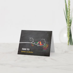 Tarjeta De Agradecimiento Boda de Chalkboard de verano con pájaros de besos 
