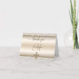 Tarjeta De Agradecimiento Boda de Champagne Damask Monogram Fleur De Lis
