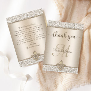 Tarjeta De Agradecimiento Boda de Champagne Monogram Fleur de Lis