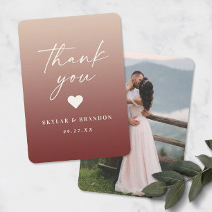 Tarjeta De Agradecimiento Boda de Champagne Ombre y Rojo Canela