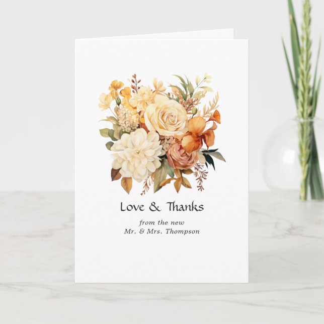 Tarjeta De Agradecimiento Boda de champán y floral de marfil (Anverso)