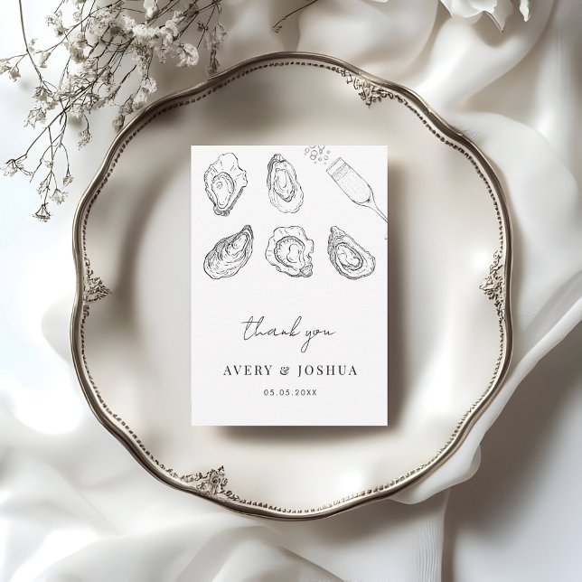Tarjeta De Agradecimiento Boda de champán y ostras asadas dibujadas a mano (Subido por el creador)