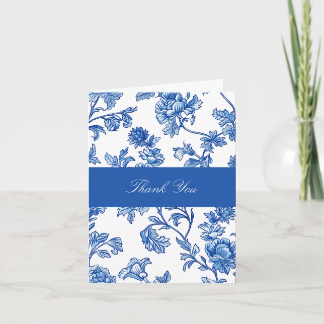Tarjeta De Agradecimiento Boda de Chinoiserie Azul y Blanco  (Anverso)