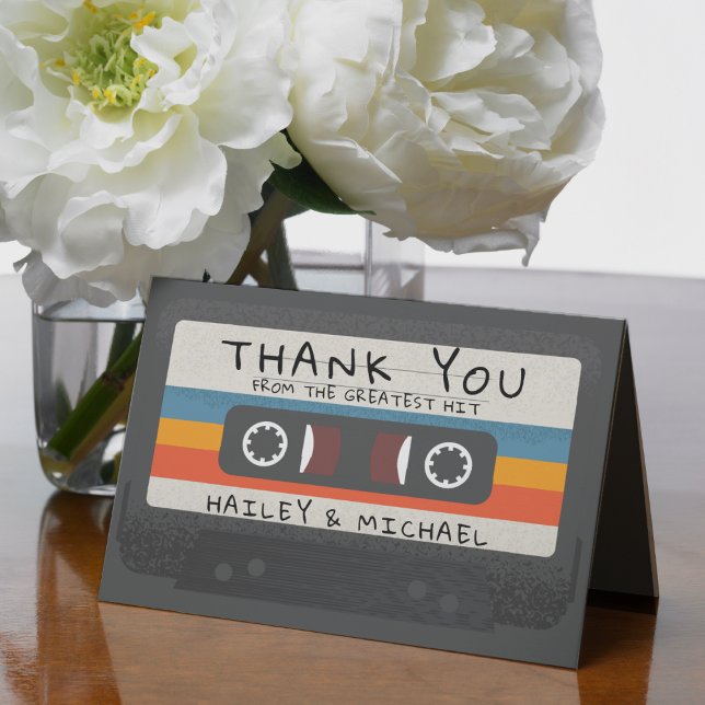 Tarjeta De Agradecimiento Boda de cinta de cassette de gran éxito retro vint (Vintage Retro Greatest Hit Cassette Tape Wedding Thank You Card
)