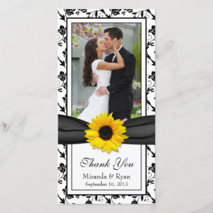 Tarjeta De Agradecimiento Boda De Cinta Floral De Girasol Negro Gracias