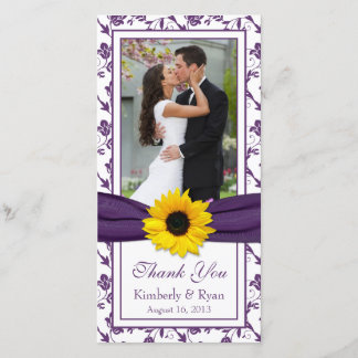 Tarjeta De Agradecimiento Boda De Cinta Floral Morada De Girasol Gracias