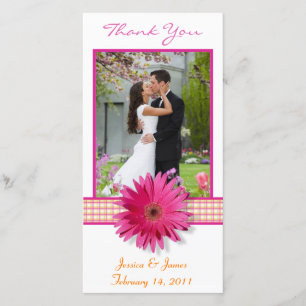 Tarjeta De Agradecimiento Boda De Cinta Pink Gerbera Daisy Plaid Gracias