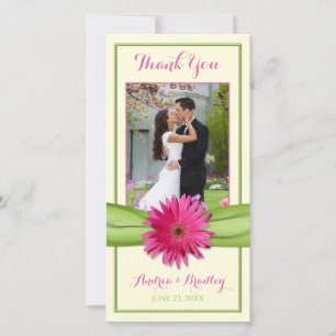 Tarjeta De Agradecimiento Boda de Cinta Verde Rosa Gerbera Daisy Gracias