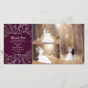 Tarjeta De Agradecimiento Boda de ciruelas de aliento para bebé dorada