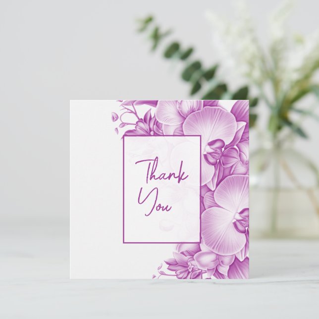 Tarjeta De Agradecimiento Boda de ciruelas y orquídeas blancas (Anverso de pie)