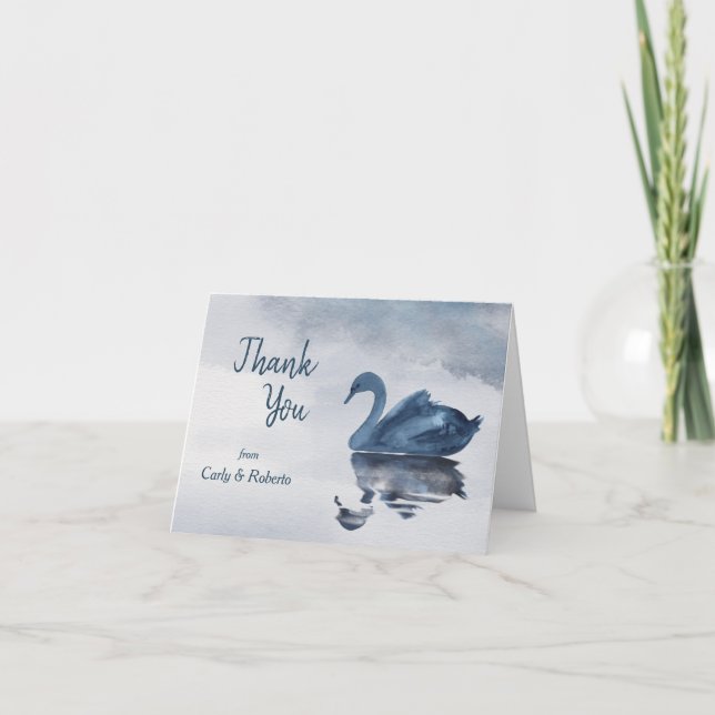 Tarjeta De Agradecimiento Boda de cisne azul romántico (Anverso)