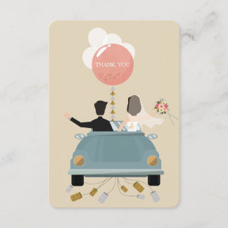 Tarjeta De Agradecimiento Boda de coche recién casado.