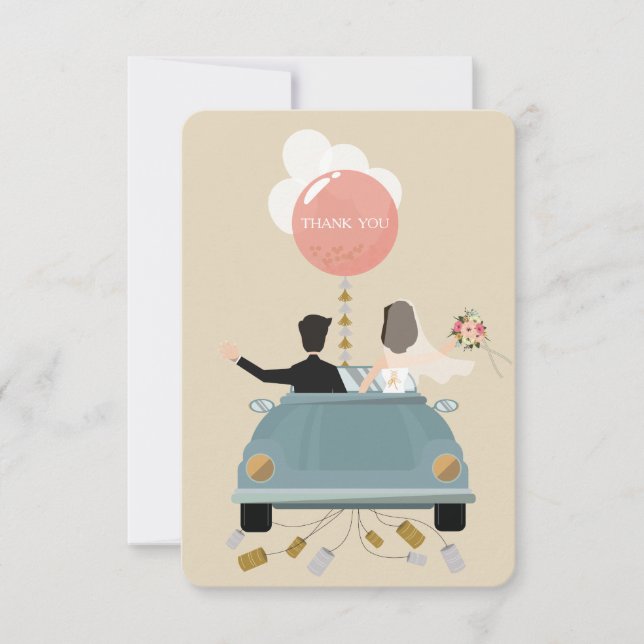 Tarjeta De Agradecimiento Boda de coche recién casado. (Anverso)