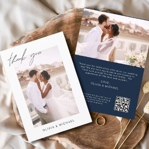 Tarjeta De Agradecimiento Boda de código QR azul de la marina gracias foto