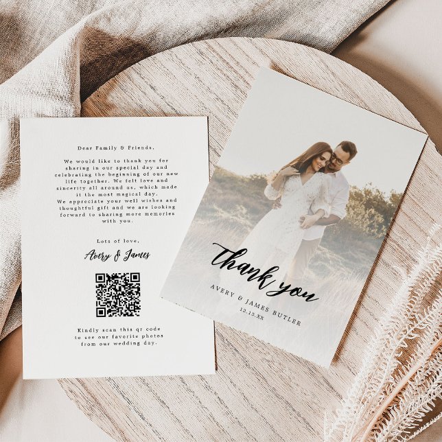 Tarjeta De Agradecimiento Boda de código Qr fotográfico de caligrafía (Subido por el creador)