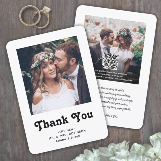 Tarjeta De Agradecimiento Boda de código QR página web de fotografía simple  (Subido por el creador)