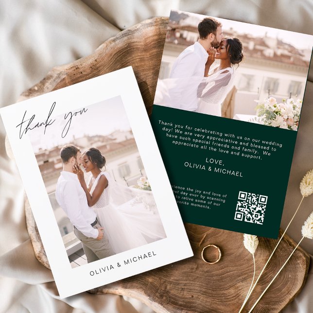 Tarjeta De Agradecimiento Boda de código QR verde esmeralda gracias foto (Subido por el creador)