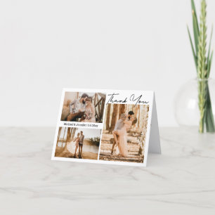Tarjeta De Agradecimiento Boda de Colaje de Fotos 3 con Letra Elegante Moder