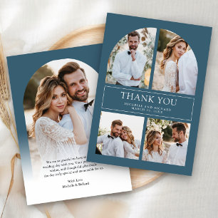 Tarjeta De Agradecimiento Boda de Colaje de Fotos de Arco Azul Polvoriento M