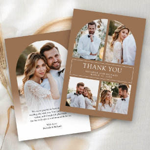 Tarjeta De Agradecimiento Boda de Colaje de Fotos de Arco de Beige Moderno