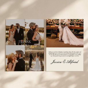 Tarjeta De Agradecimiento Boda de Colaje de Fotos de Caligrafía Moderna y El