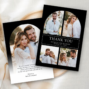 Tarjeta De Agradecimiento Boda de Colaje Fotográfico de Arco Negro Moderno