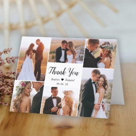 Tarjeta De Agradecimiento Boda de Collage de fotos con estilo Script Heart 6