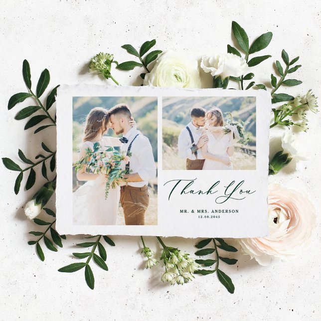 Tarjeta De Agradecimiento Boda de Collage de fotos de caligrafía sinusal ver (Subido por el creador)