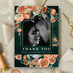 Tarjeta De Agradecimiento Boda de collage de fotos de esmeralda floral de te