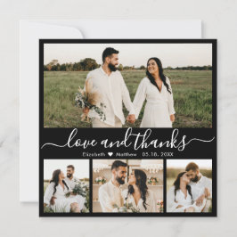 Tarjeta De Agradecimiento Boda de Collage de fotos de guiones en blanco y ne