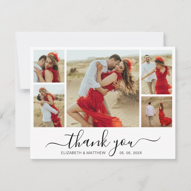 Tarjeta De Agradecimiento Boda de Collage de fotos de guiones modernos graci (Anverso)
