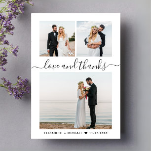 Tarjeta De Agradecimiento Boda de Collage de fotos de script de moda
