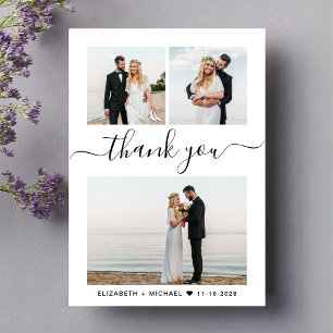 Tarjeta De Agradecimiento Boda de Collage de fotos de script de moda