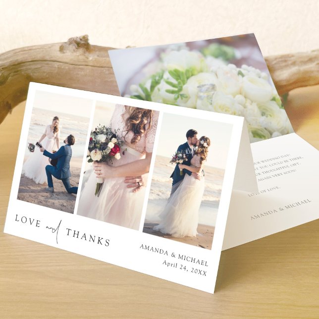 Tarjeta De Agradecimiento Boda de Collage de fotos de texto negro simple y e (Subido por el creador)