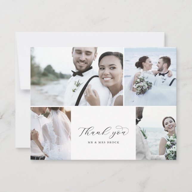 Tarjeta De Agradecimiento Boda de Collage de fotos Elegante Script 4 (Anverso)
